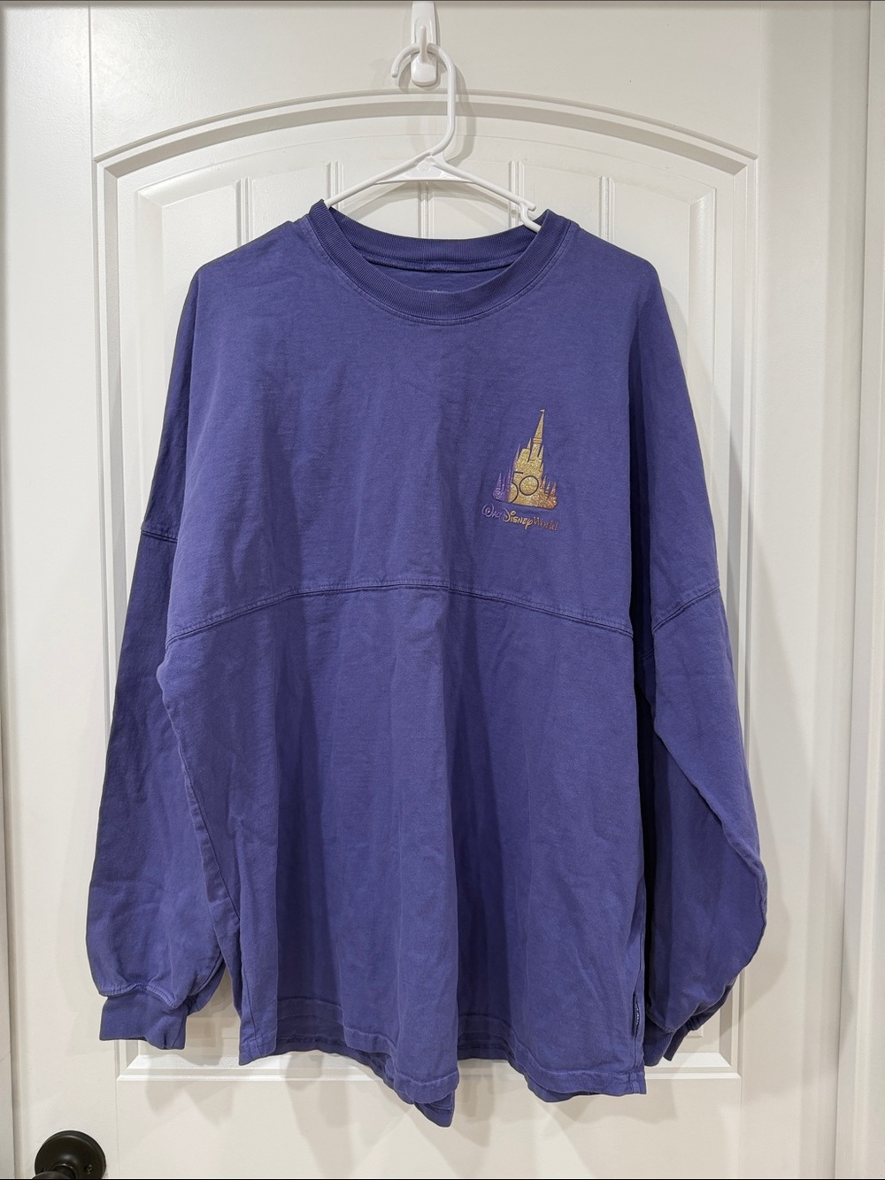 Disney Purple Long-Sleeve Crewneck Spirit Jersey with Gold Castle Logo 50 year